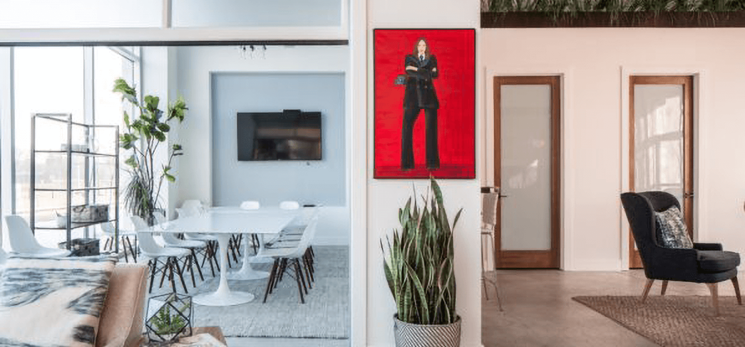 inside ModernWell's clean and simple interior with large red painting