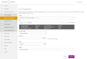 Digital Banking Screenshot of Loan Payment Page