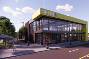 A rendering of NEON's Collective Kitchens building
