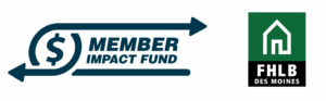 Logos for Member Impact Fund and FHLB Des Moines