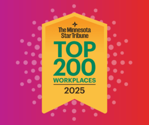 The Star Tribune Top Workplaces logo on a pink background.